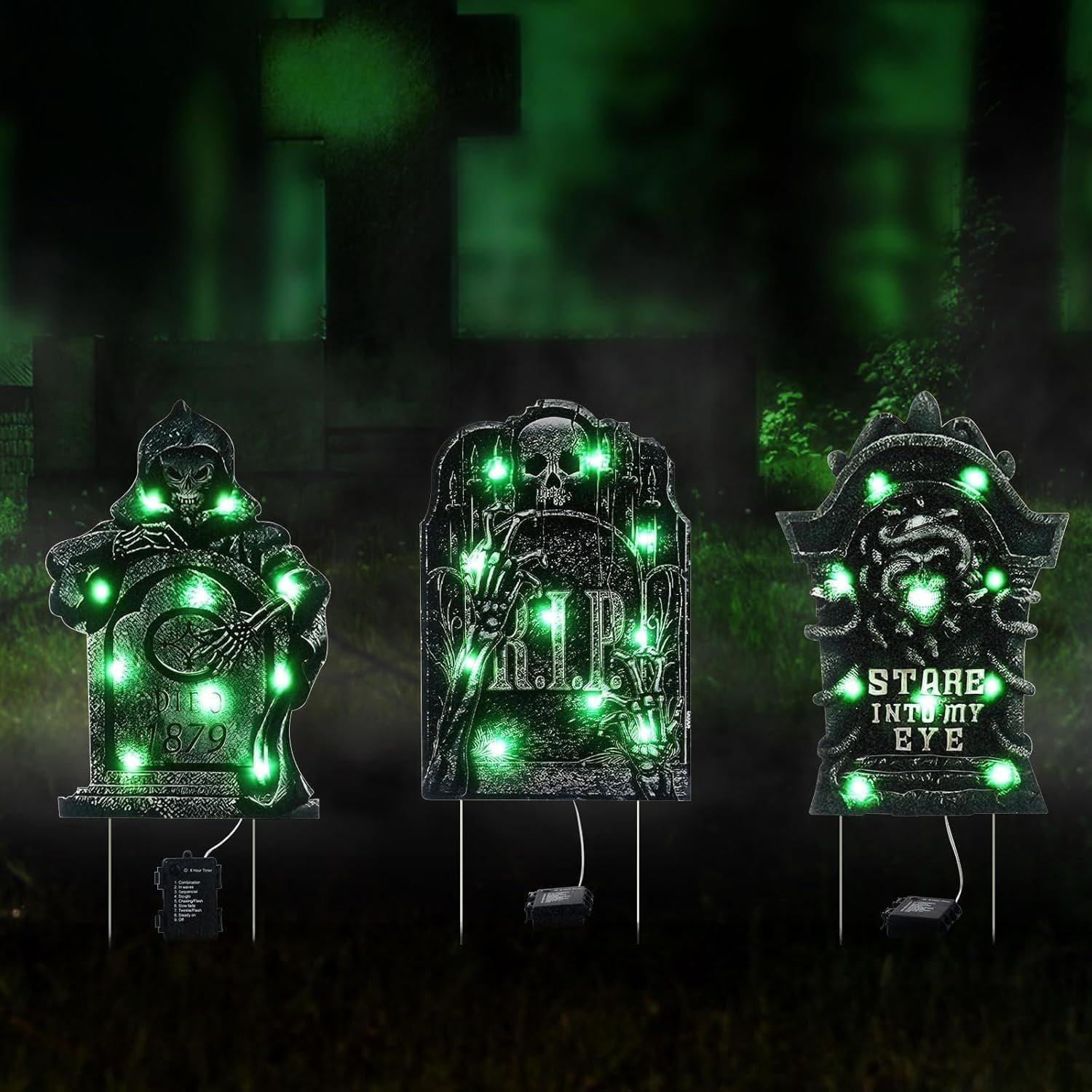 3PCS Halloween LED Tombstone - Lighted Gravestone Decor Yard Signs for ...