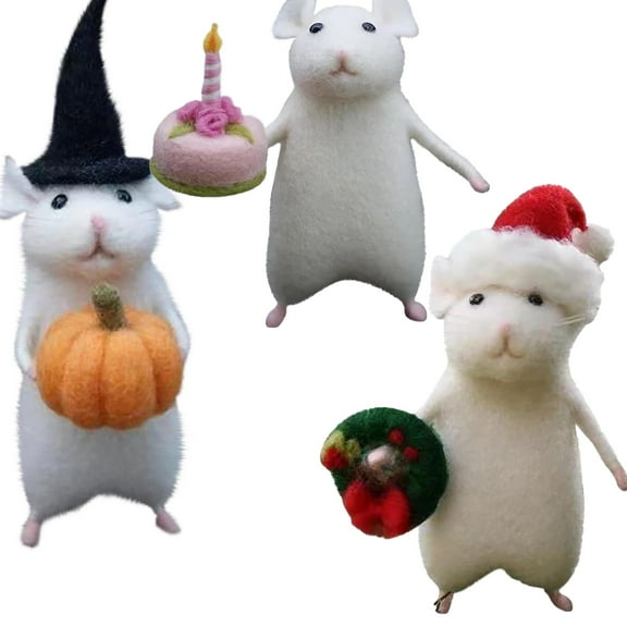 3PCS Halloween Mouse with A Pumpkin Felted Animals,Needle Felted Christmas Mouse, Wool Felt Handmade Halloween Decorations Mouse,2024 Halloween Witch Broom Pumpkin Figurine Gifts,Halloween Decorations