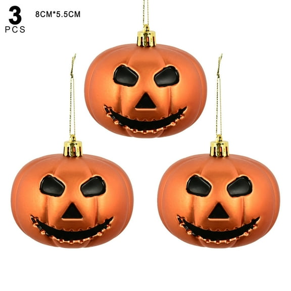 3PCS Halloween Tree Pumpkin Ball Ornaments,3.15 Inch Mini Hanging Decorations Pumpkin Ball with Rope Plastic Night Halloween Decor for Small Tree,Holiday,Party