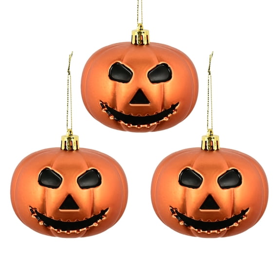 3PCS Halloween Tree Pumpkin Ornaments, 3.15 Inch Mini Hanging Decorations with Rope Plastic Night Christmas Decor for Small Tree, Holiday, Party, Home, Indoor