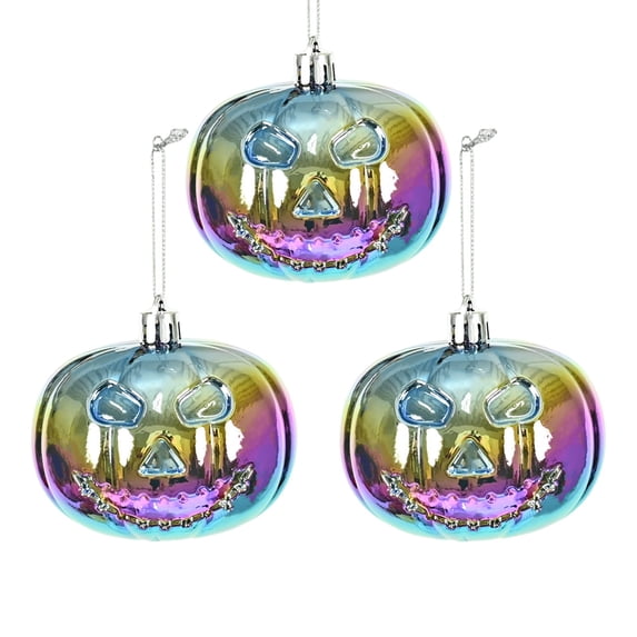 3PCS Halloween Tree Shiny Pumpkin Ornaments 3.15 Inch Mini Hanging Ball Decorations with Rope Plastic Night Christmas Decor Decor Scary for Small Tree, Holiday, Party, Home, Indoor