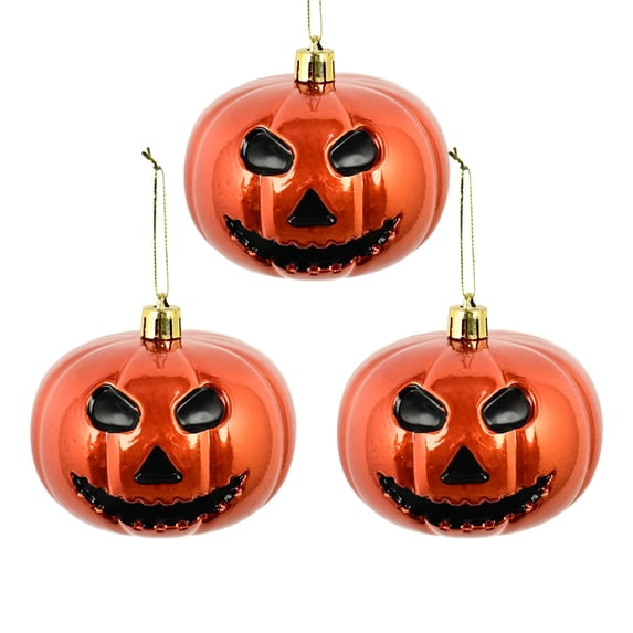 3PCS Halloween Tree Shiny Pumpkin Ornaments 3.15 Inch Mini Hanging Ball Decorations with Rope Plastic Night Christmas Decor Decor Scary for Small Tree, Holiday, Party, Home, Indoor