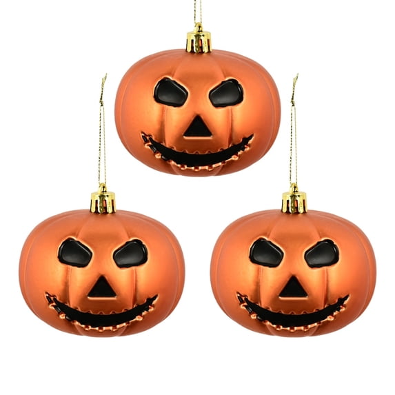 3PCS Halloween Tree Shiny Pumpkin Ornaments 3.15 Inch Mini Hanging Ball Decorations with Rope Plastic Night Christmas Decor Decor Scary for Small Tree, Holiday, Party, Home, Indoor