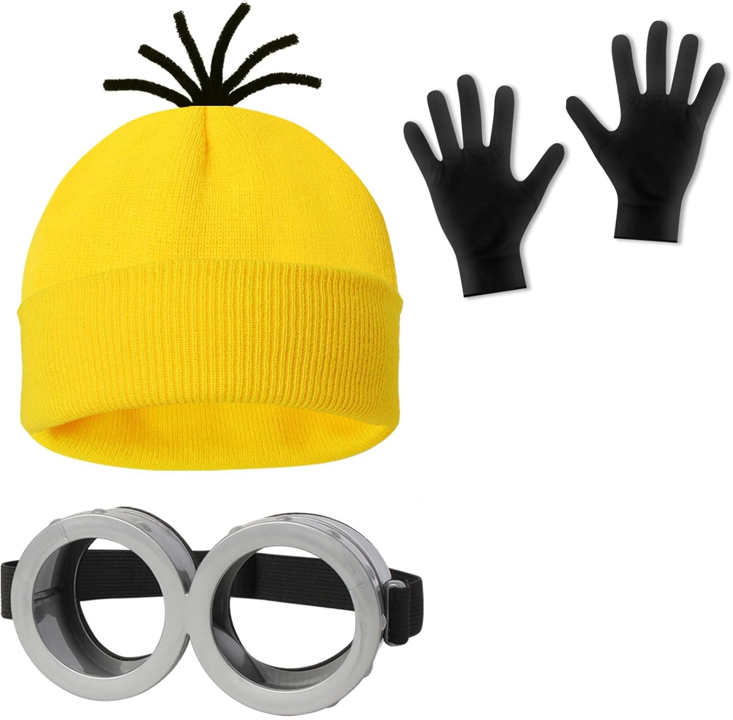 TONDSWI 3PCS Halloween Yellow Mini-ons Costume Accessories Adults-Yellow Beanie hat/Goggles/Gloves for Halloween Dress Up, Halloween Decorations Party