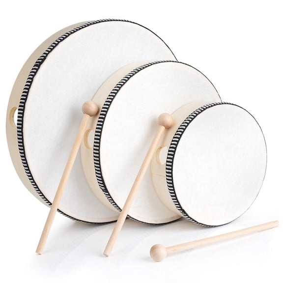 3PCS Hand Drum - Wood Frame Hand Drum - 10inch 8inch 6inch Percussion Musical Instrument with Drum Stick for Kids, Adults, Beginners