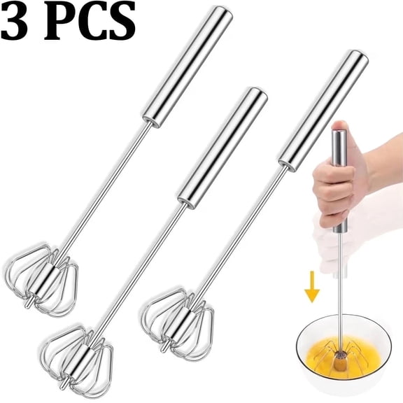 3PCS Hand Push Whisk,Stainless steel whisk,12 inch Semi-Automatic Egg Whisk, Stainless Steel Egg Whisk for Home Blending, Whisking, Beating, Stirring
