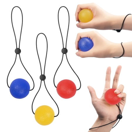 3PCS Hand Therapy Ball Hand Exercise Ball Resistance 15° 25° 30° Relax Brain Nerves Squeeze Ball for Hand Therapy Hand Squeezer Exerciser (Yellow, Blue, Red)