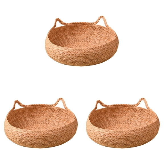 3PCS Handmade Braided Cat Bed Basket - Durable Woven Pet Nest with Scratching Board for Cats & Small Dogs, Natural Cattail Leaf Design for Indoor Use, Furniture Protector & Cozy Cave
