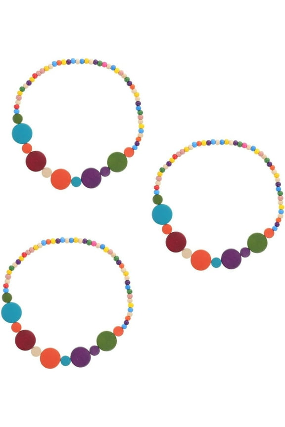 3PCS Handmade Pro Colorful Wooden Beads Necklace Ethnic Tribal Vintage Style Long Jewelry Accessories for Women Parties and Casual Wear Supplies[k450]