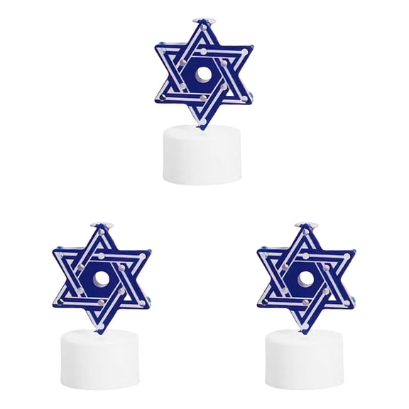 3PCS Hanukkah Tealight Candles Operated LED Flameless Tealight Candles Blue Star of David Menorah Hanukkah Indoor Decorations Table Centerpieces