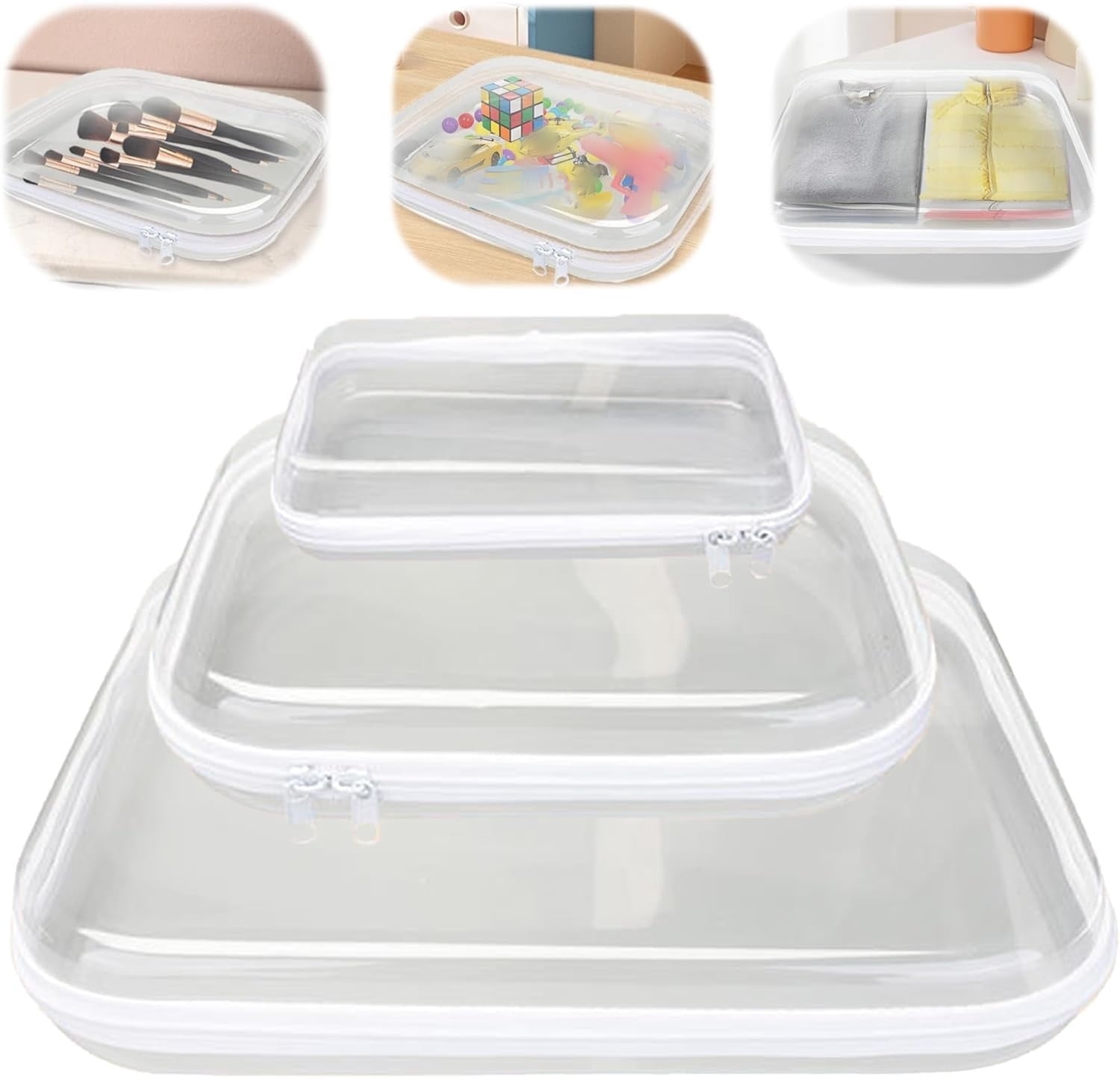 3PCS Hard Zipper Bag,Travel Organizer Box,Portable Item Storage Box,Clear Plastic Storage Box,Hard Shell Zipper Case for Vacation,Travel,Bathroom and Organizing