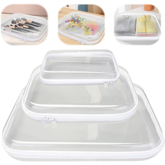 3PCS Hard Zipper Bag,Travel Organizer Box,Portable Item Storage Box,Clear Plastic Storage Box,Hard Shell Zipper Case for Vacation,Travel,Bathroom and Organizing