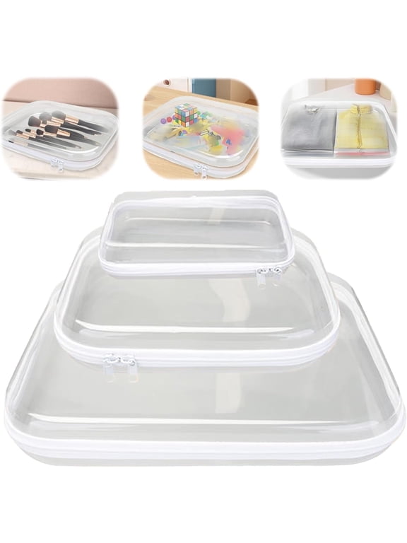 3PCS Hard Zipper Bag,Travel Organizer Box,Portable Item Storage Box,Clear Plastic Storage Box,Hard Shell Zipper Case for Vacation,Travel,Bathroom and Organizing