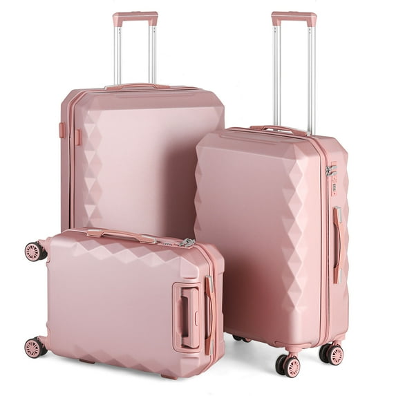 3PCS Hardshell Suitcase Set Roller Luggage Travel Set Spinner,Soft Rosegold