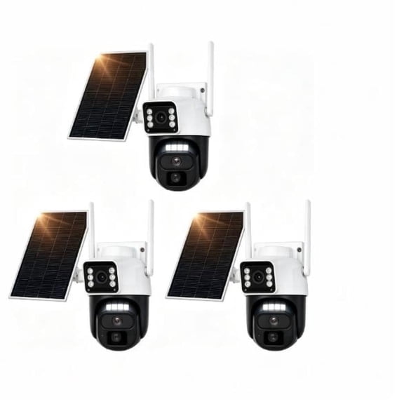 Hawkray Tech QW7-2 Wireless Solar 2K Outdoor Surveillance Camera with Solar Panel, White, 3