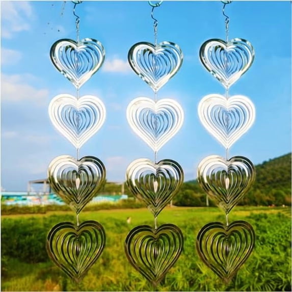 3PCS Heart Bird Scare Discs Set, Double-Sided Bird Reflectors, Extra Sparkly Wind Spinners Bird Devices