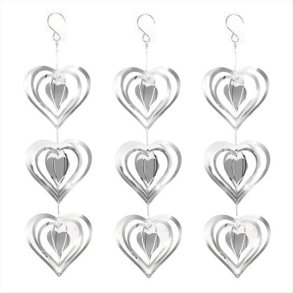 3PCS Heart Bird Scare Discs Set,Double-Sided Bird Reflectors,Highly Reflective Wind Spinners Bird Devices Garden Decor