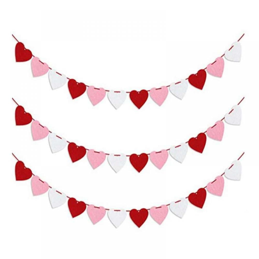 Red Glitter Valentine's Day Birthday Banner With Hearts Garland & Cake Topper - Party Decor Set