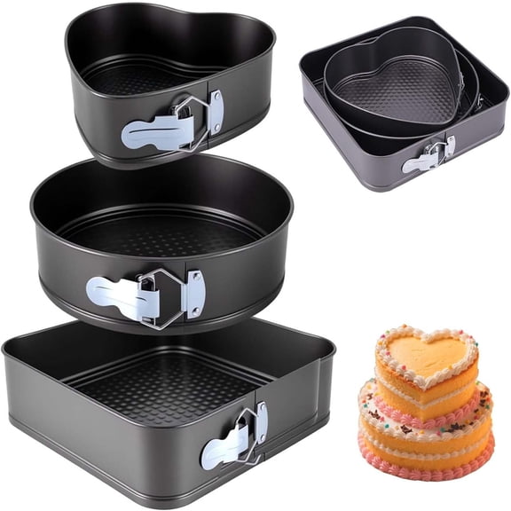 3PCS Heart-Shaped/Round/Square Cake Tin Sizes is 20/22/24cm, Cake Tins for Baking Removable Bottom QuickEven Release Latch Moulds Non Stick Baking Pan, for Birthday Cake Bread
