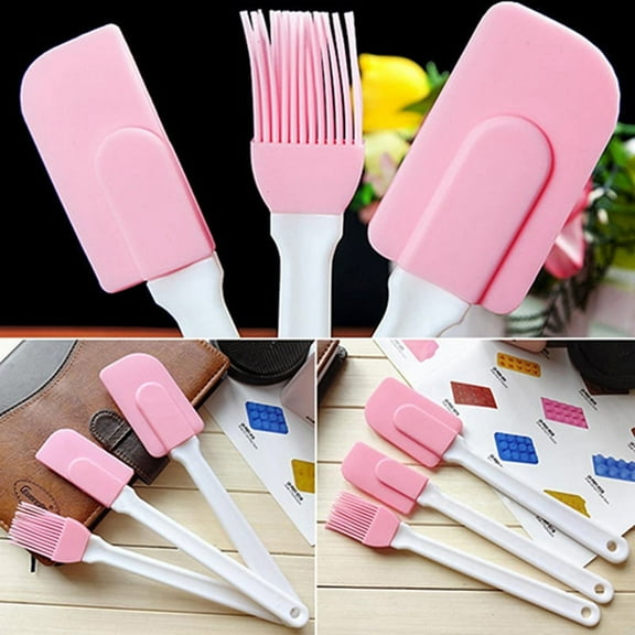 3PCS Heat Resistant Silicone Spatula and Brush Set - Non-Stick Rubber Spatula Kitchen Utensils for Cooking, Baking, and Mixing - Ergonomic