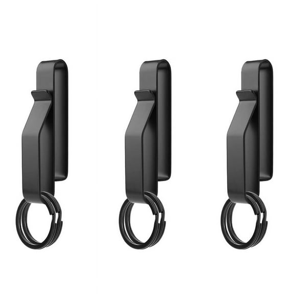 3PCS Heavy Duty Belt Key Holder with 6Pcs Metal Rings, Stainless Steel Black Men Keychain Clip