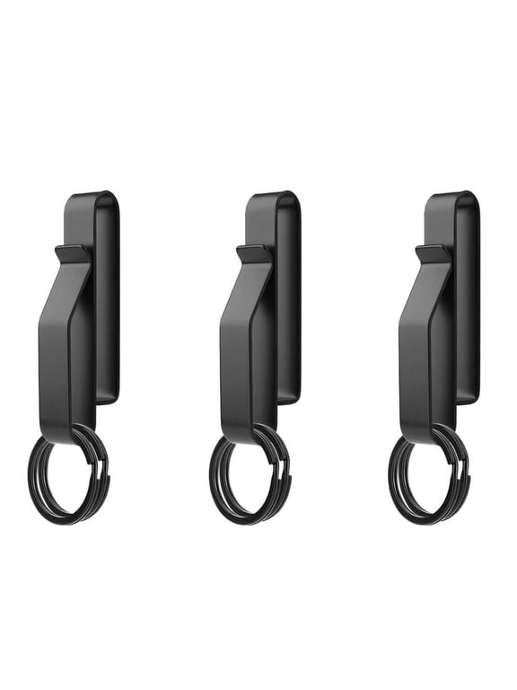 3PCS Heavy Duty Belt Key Holder with 6Pcs Metal Rings, Stainless Steel Black Men Keychain Clip