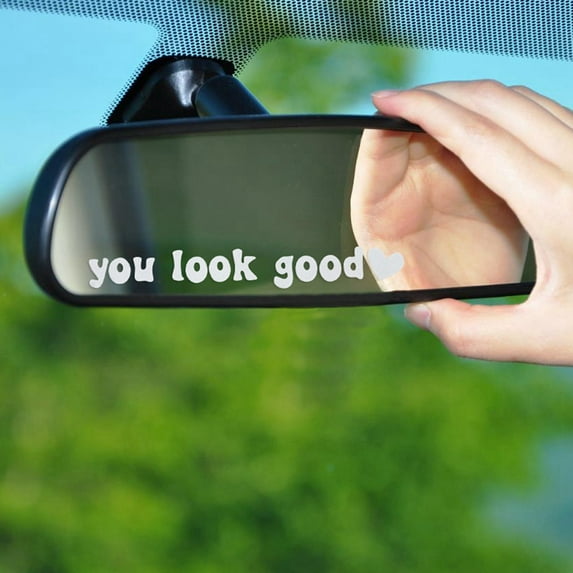3PCS Hello Beautiful Rearview Mirror Decal, Vanity Mirror Stickers, Rear View Mirror Vinyl Decal, Car Accessories Gifts, Self Affirmations Decal Car Decal For Women, Car Window Decal