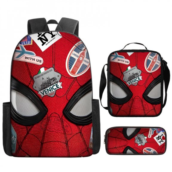 3PCS Hero Graphic Backpack Set Urban Comic Style Bag Combo with Crossbody Pouch
