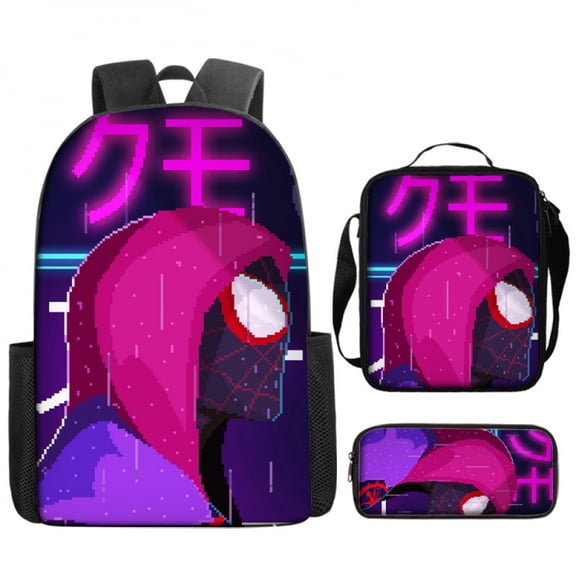 3PCS Hero Graphic Backpack Set Urban Comic Style Bag Combo with Crossbody Pouch