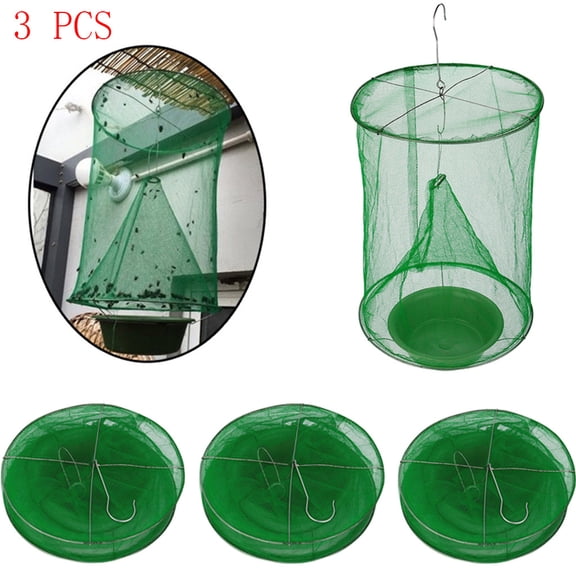 3PCS High-Efficiency Reusable Ranch Fly Trap - Non-Toxic, Hanging Net Catcher with Bait Pot for Outdoor Pest Control, Effective for Horse Farms, Orchards, Parks