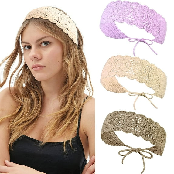 3PCS Hippie Hair Bandanas Headbands for Women Boho Headband Knit Hair Bands Floral Head Wrap for Girls