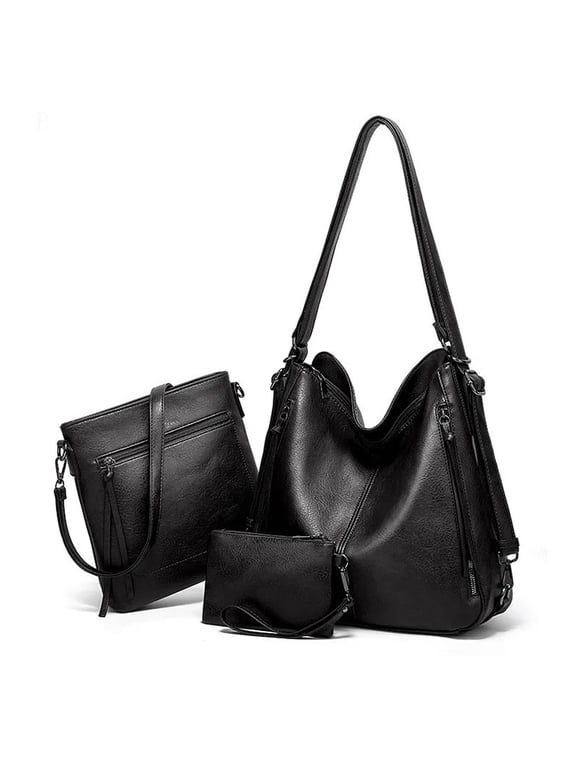 3PCS Hobo Crossbody Bags Set for Women,Purses,Shoulder Handbags,3 in 1 Convertible Backpack for Ladies Shoulder Bags Satchel Bags,PU Leather,with Wallet Adjustable Straps for Ladies Tote