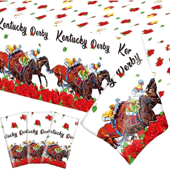 3PCS Horse Racing Party Tablecloths - Derby Day Decorations, Disposable Plastic Table Covers 86x51 Inch for Themed Supplies