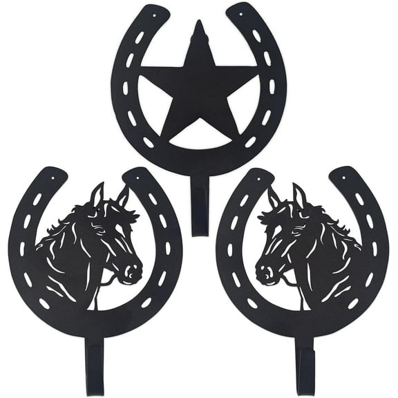 3PCS Horse Star Rustic Ranch Horse Head Hook Coat Hooks, Key Hooks