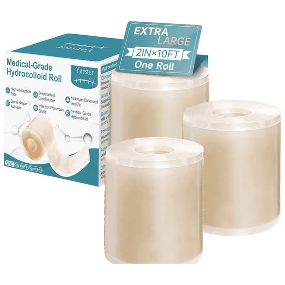 3PCS-Hydrocolloid Roll for Wound Care, Extra Large Self-Adhesive Hydrocolloid Bandages, Cut-to-Size Patch, Ultra Absorbent & Waterproof, First Aid Kit Essential (2in*10ft)