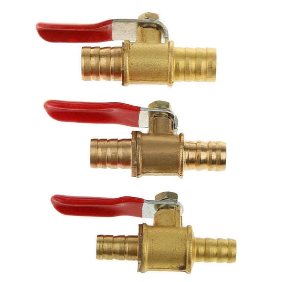 3PCS In-Line Brass Ball Valve  10mm Male/Male Water Air Gas Fuel Shutoff, Self-Locking Lever Handle for Residential & Commercial Use