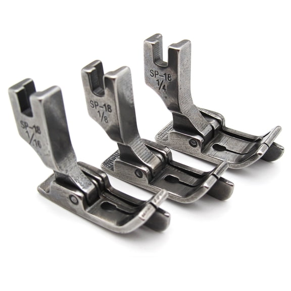 3PCS Industrial Sewing Machine HINGED Right Guide FEET Compatible with JUKI DDL-127, DDL-227, DDL-500 CONSEW 210,218,219#SP-18 1/16+1/8+1/4 (SP-18R 1/16+1/8+1/4 with Right Guide)