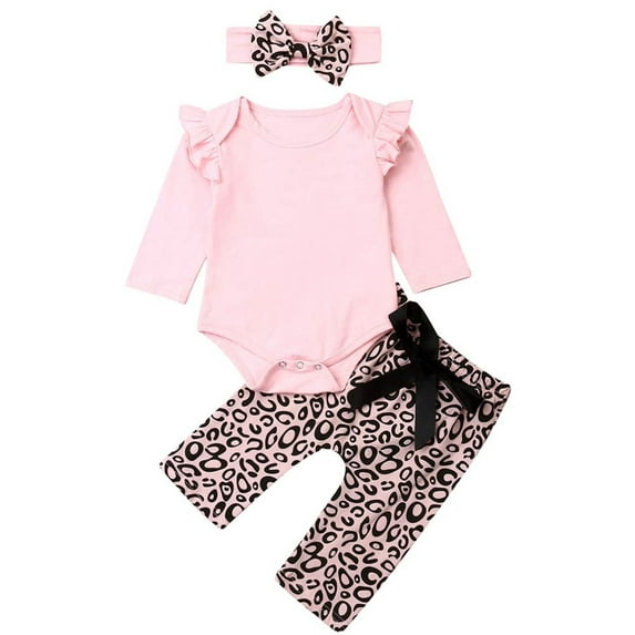 3PCS Infant Toddler Baby Girl Clothes Floral Ruffle Romper Long Sleeve Bodysuit Halen Pants Headband Outfits