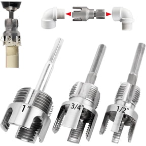 3PCS Integrated PVC Pipe Threader Tool - 1/2" & 3/4" & 1" Dual-Function Internal External Pipe Threading Tool for Water Pipe, Electric Drill Compatible Heavy-Duty Pipe Thread Cutting Tool Set