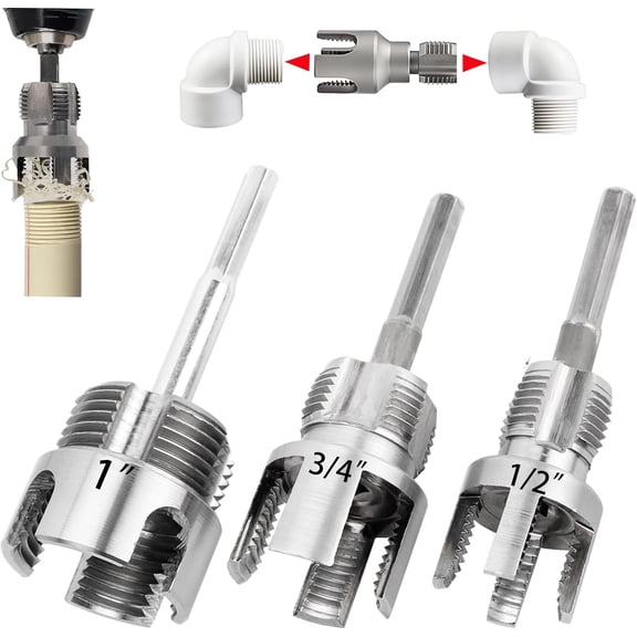 3PCS Integrated PVC Pipe Threader Tool - 1/2" & 3/4" & 1" Dual-Function Internal External Pipe Threading Tool for Water Pipe, Electric Drill Compatible Heavy-Duty Pipe Thread Cutting Tool Set