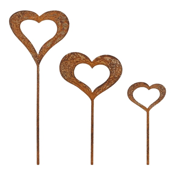 3PCS Iron Rusty Love Silhouette Garden Flower Pot Decorative Pile Statue