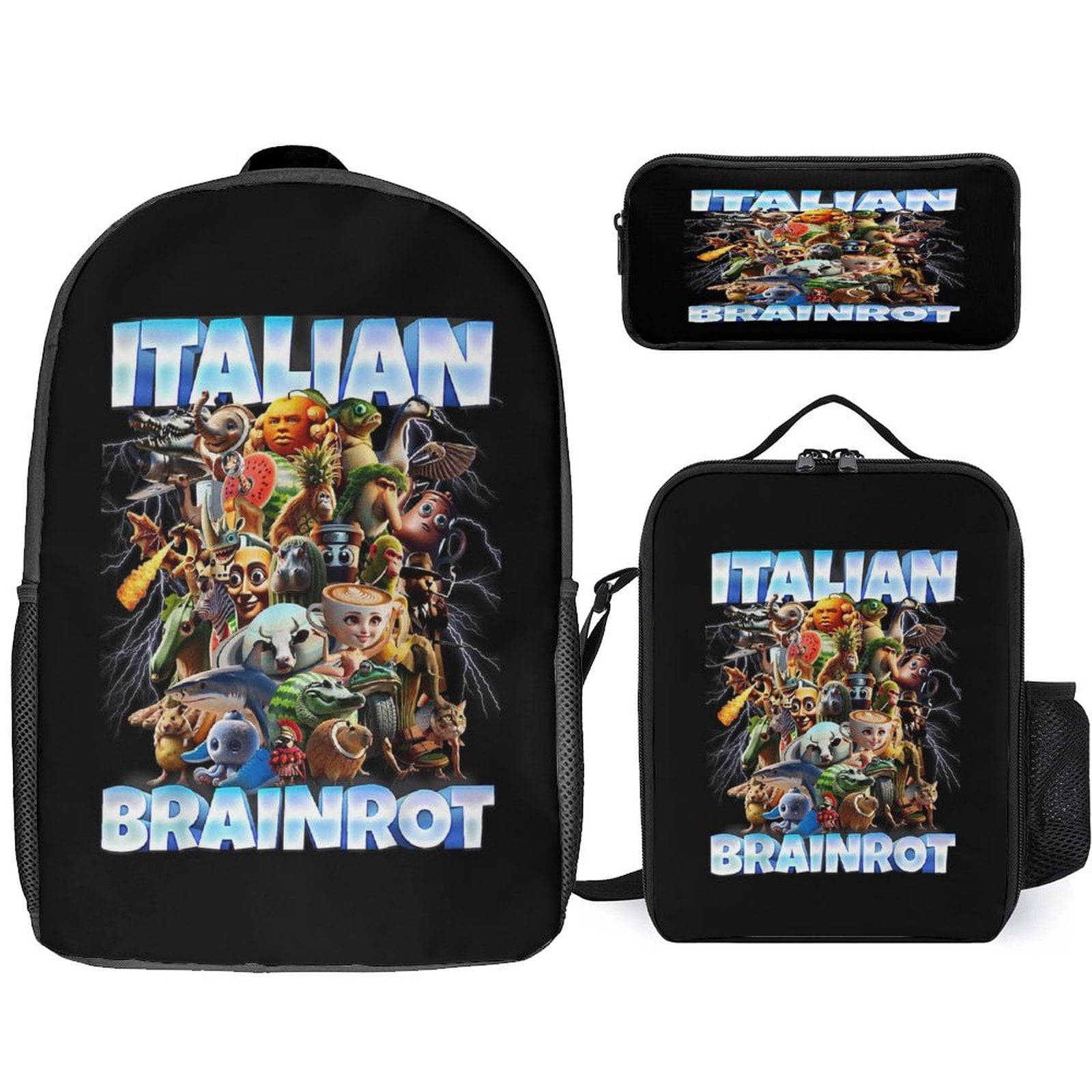 3PCS Italian Animal Brainro Backpack Set Large Capacity Bookpacks With ...