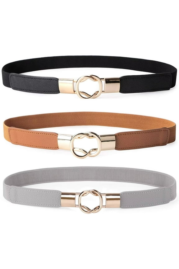 3PCS JASGOOD Women Elastic Skinny Belt for Dresses Jeans Pants Ladies Thin Belts