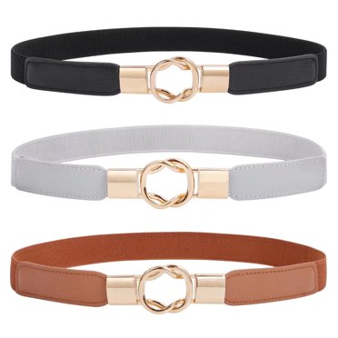 JASGOOD Women's Skinny Elastic Waist Belt - Thin Gold Metal Stretch Chain Belt For Dresses With Interlock Buckle