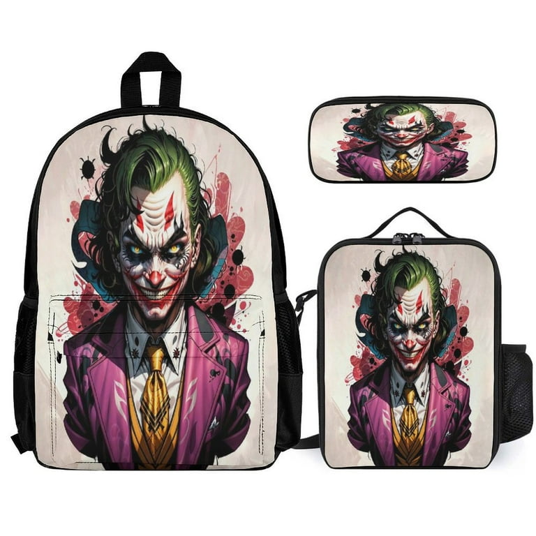 3PCS JOker Backpack With Lunch Box Pen Bag School Backpack Set Lightweight Bookbag With Large Pocket Daypacks For Boys Girls