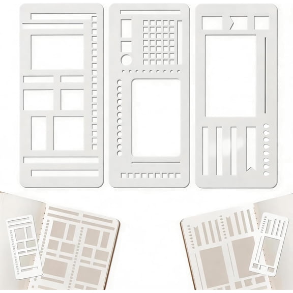 3PCS Journal Stencils for Bullet Journaling, Flexible Planner Stencils with Dot Grid Alignment, Reusable Drawing Templates for Notebooks Diary Scrapbook Supplies  Lines Boxes Checklists