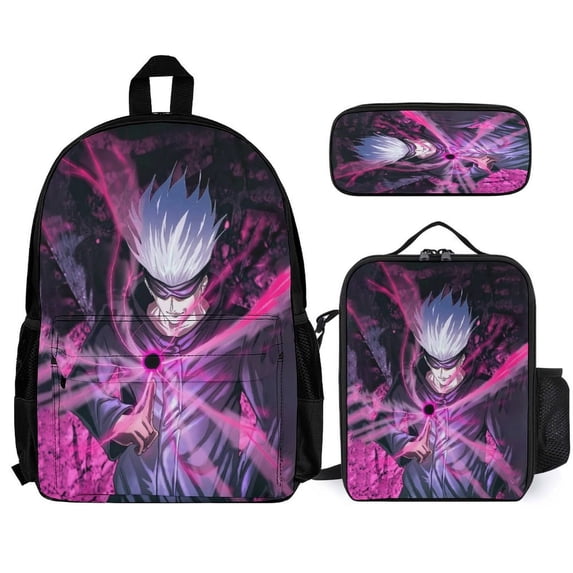 3PCS Jujutsu Anime Kaise Backpack Set With Front Pocket Large Capacity Bookpacks With Lunch Box Pencil Case Backpack Set