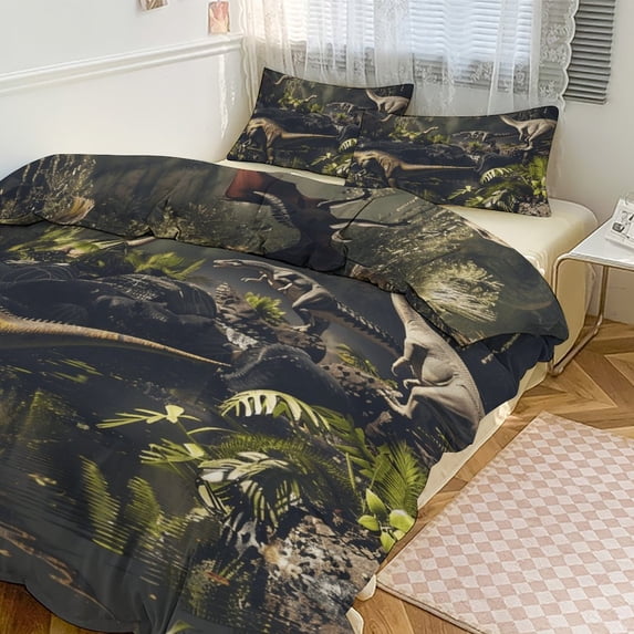 3PCS Jurassic Dinosaur Duvet Cover Set Twin, 1 Duvet Cover And 2 Pillowcase, Duvet Cover for Kids Girls Boys And Teens