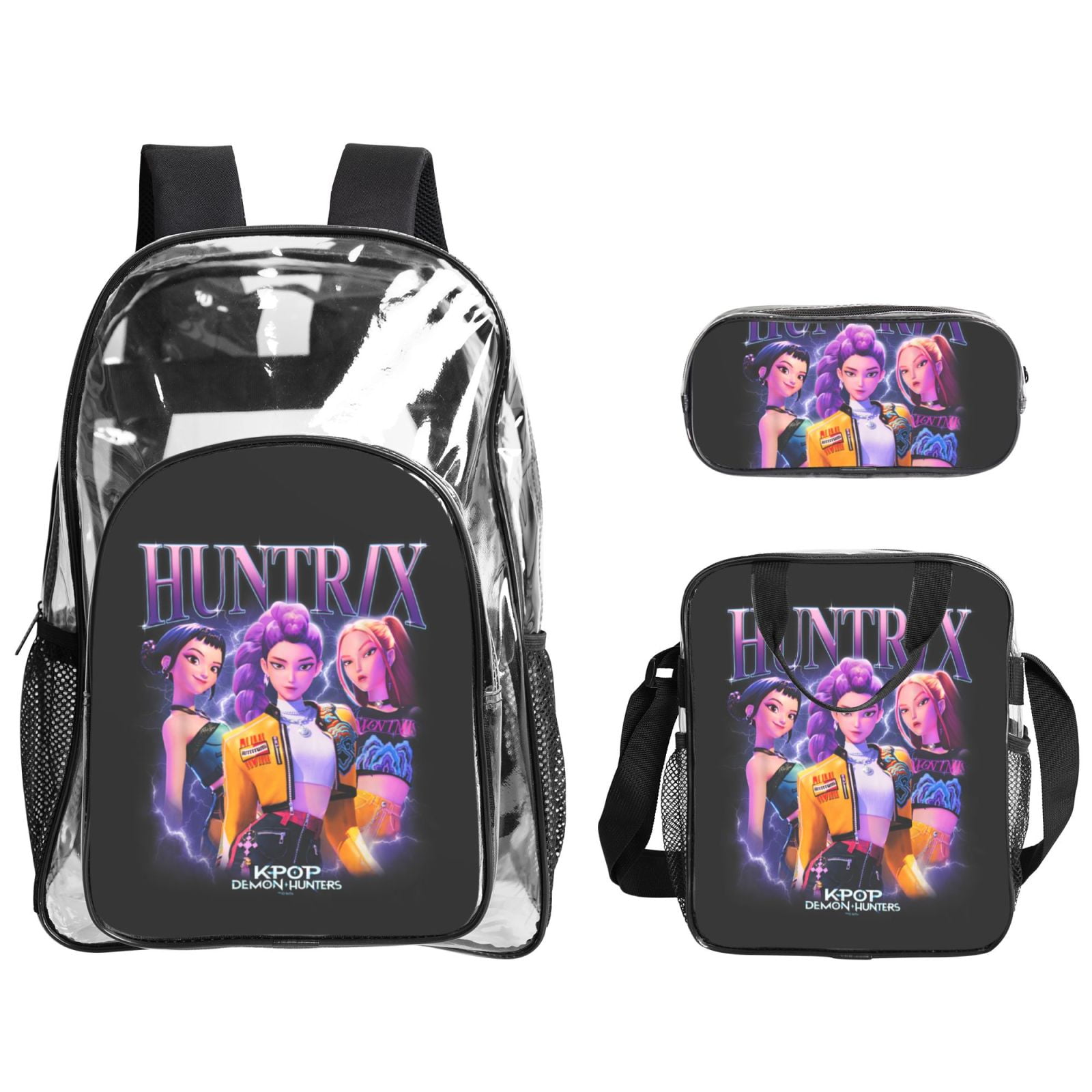 Netflix KPop Demon Hunters Chibi-Style Clear PVC Pencil Case displayed at Walmart