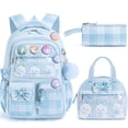 thumbnail image 1 of 3PCS Kawaii Bunny Backpack with Lunch Box Pencil Case, Checkered Bow Waterproof Backpack School Bookbag Set, 1 of 9